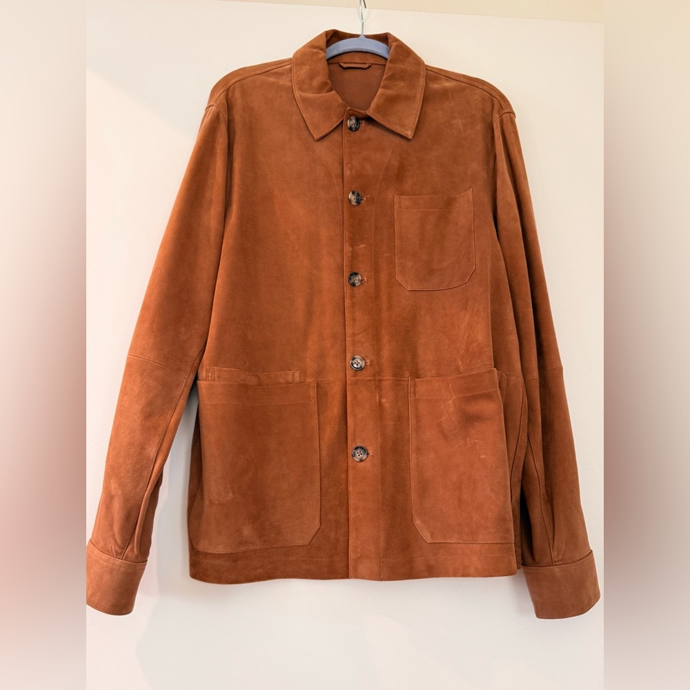 Mango Suede Shirt Jacket in Warm Cognac Brown
